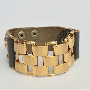Grey Leather, gold tone bracelet